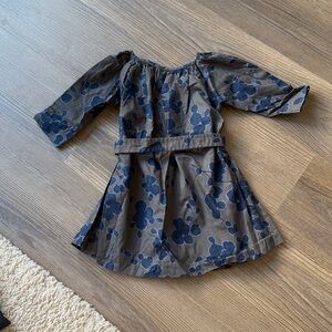 Dagmar Daley Gray and Blue print poplin cotton baby girl belted dress -6 months